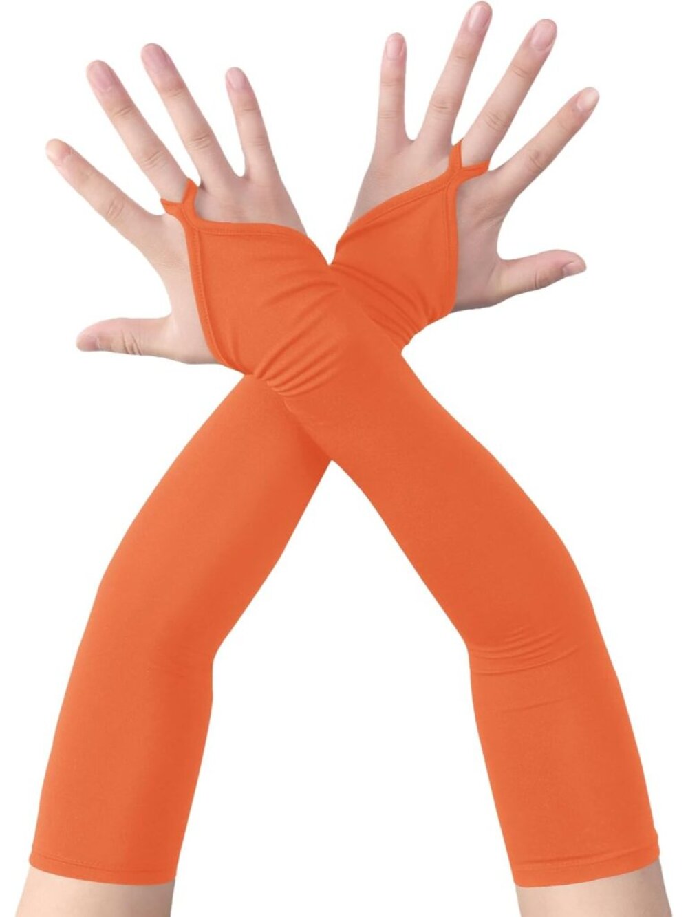 Women's Orange Fingerless Elbow-Length Opera Pageants Halloween Vintage Gloves